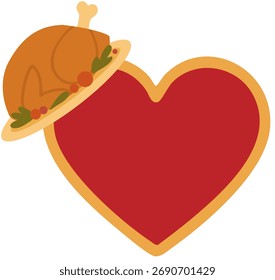 Red heart frame with pilgrim hat thanksgiving themed illustration