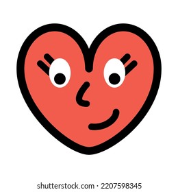 Red Heart with funny face in modern funky style. simple vector illustration. Groovy design 