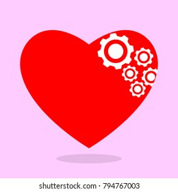 red heart with gear in communication concept, vector design