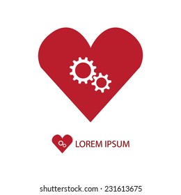 Red heart with gear wheels as logo with copy space