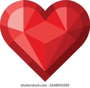 Ein Edelstein mit rotem Herzen und facettenreichem Design einzeln auf weißem Hintergrund
