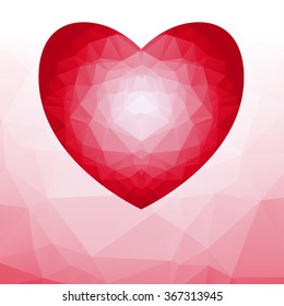 Red heart geometric polygon on background for greeting cards, banners, posters Valentine's Day, Illustration vector EPS10