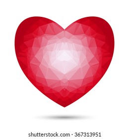 Red heart geometric polygon on white background for greeting cards, posters Valentine's Day, Illustration vector EPS10