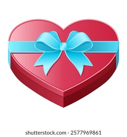 Red heart gift box icon with light blue bow