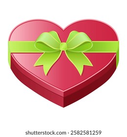 Red heart gift box icon with green bow