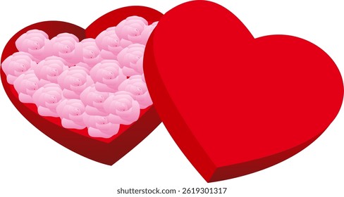 Red heart gift box with pink rose