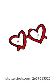 red heart glasses on white background	
