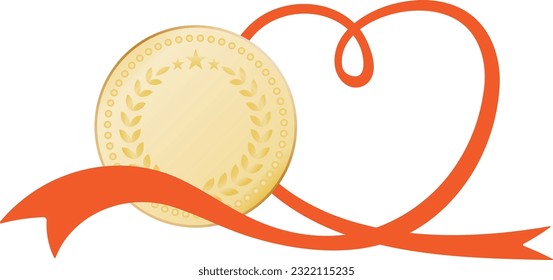 Red heart and gold coins made of ribbons, coins