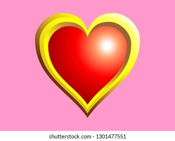Red Heart with gold edging on pink background