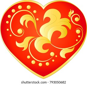 Red heart with a gold floral pattern, a symbol of love, loyalty and friendship.