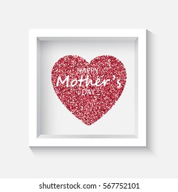 Red heart gold sparkle,white realistic photo frame.