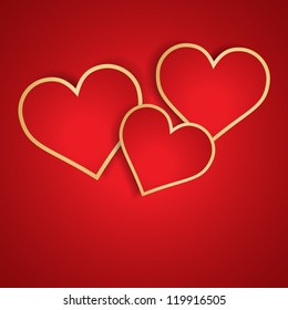 Red heart with golden border. Vector. Valentine day background
