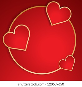 Red heart with golden border. Vector.