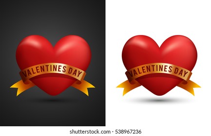 Red Heart with Golden Ribbon, Elegant Greeting Card design for Happy Valentine's Day celebration.