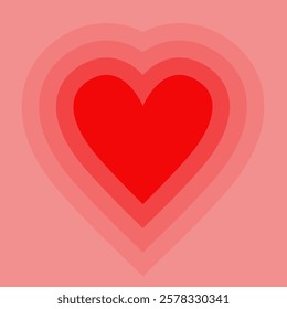 Red heart gradient Valentine's day background. Heart striped pattern. Glowing hearts. Template for wallpaper, frame, posters, banners, greeting card, wedding invitation. Flat design. Vector