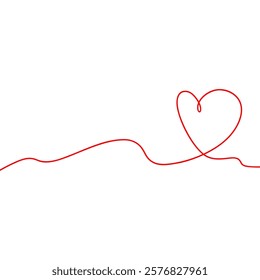 Red heart, graphic illustration, hand-drawn with one continuous line, vector. The symbol, the sign of love, is isolated on a white background. An element for holidays, valentines, postcards, weddings