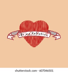 Red heart, greeting card wit a simple text at the tape