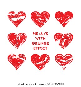 Red Heart With Grunge Effect Set. Distress background. Element for Party and Valentines Day