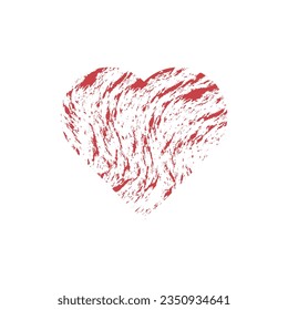 Red heart grunge icon with brush painting isolated on white background