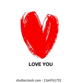 Red heart grunge pattern on white background. Hand drawn vector illustration. Abstract background with brush strokes.