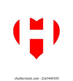 Red heart with H letter monogram. H and heart.