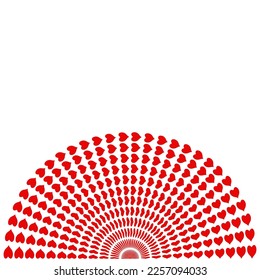 Red heart half round decorative abstract background with white place.
