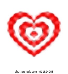 Red heart halftone. Vector illustration. Abstract dots heart as a symbol of love.