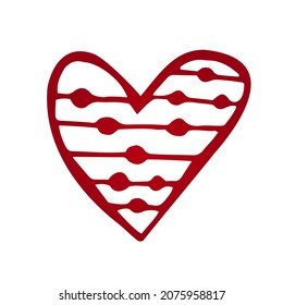 Red Heart Hand zeichnen, Doodle, Symbol der Liebe und Valentinstag. Einzeln flaches Symbol auf weißem Hintergrund. Vektorgrafik