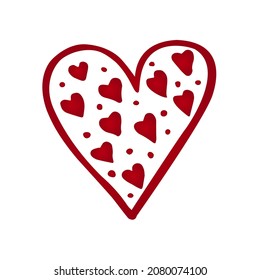 Dibujo de mano del Corazón Rojo, doodle, símbolo de amor y Día de San Valentín. Icono plano aislado sobre fondo blanco. Ilustración del vector