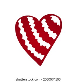 Red Heart hand draw, doodle, symbol of love and Valentines Day. Isolated flat icon on white background. Vector illustration