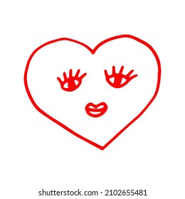 red heart hand drawn in doodle style
