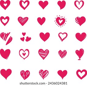 Red Heart Hand Drawn Icon Set