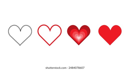 Red Heart Hand Drawn Icon Set.