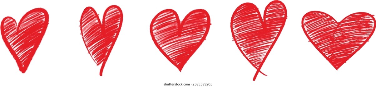 Red heart hand drawn icon isolated on white background
