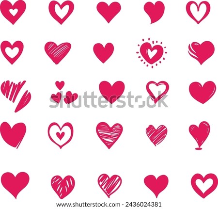 Red Heart Hand Drawn Icon Set