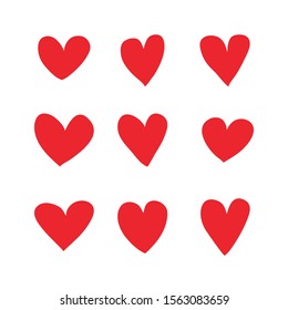 Red Heart hand drawn icons vector set isolated on white background. For Valentine's day, banners, posters and wallpaper. Collection of hearts for creative art. Hearts of love.