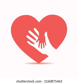 Red heart with hand embrace