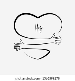 Corazón rojo con abrazo manual. Ilustración del vector