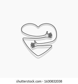 Red heart with hand embrace. Vector illustration