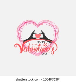 Red heart & hand embrace.Valentines romantic greeting card logo.Love Retro vintage logo style.Love and Heart Care icon.Happy Valentines Day Typography Poster.Handwritten Calligraphy Text.Vector 