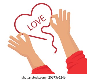red heart in hand. Flat style trend chart isolated on white background.
