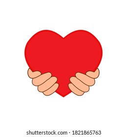 Red heart with hand. Health care concept. Vector illustration isolated on white background.