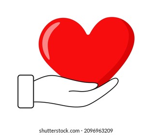 Red heart in the hand- love and care concept