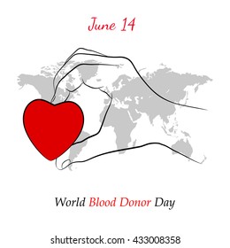 Red Heart in Hand over Grey World Map