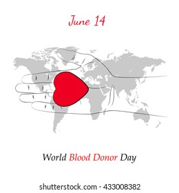 Red Heart in Hand over Grey World Map
