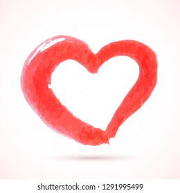 Red heart hand painted with brush. Watercolor painting effect. Grunge heart vector illustration. Valentine’s day theme vector illustration. Easy to edit element of design for your artworks.