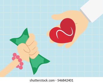 Red heart in  the hand . vector illustration.