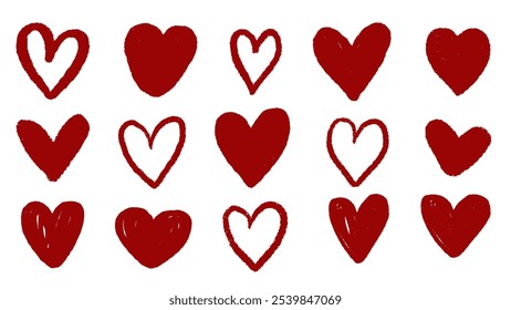 Red heart Hand-drawn Vector Doodle Romantic Sketch Symbols.