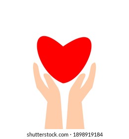 red heart with hands cartoon  isolated on white background