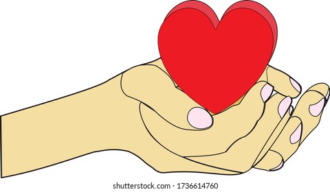 Rotes Herz in den Händen. Liebe, Beziehungen und Hilfe-Konzept. Vector-Bild auf weißem Hintergrund isoliert.